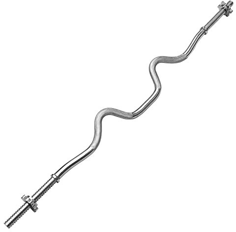 PROIRON Bilanciere Curvo 120 cm Super Ez Curl Barra cromata per 1 Pollice Ø 25,4 mm Standard Dischi, 2 collari,Acciaio Argento