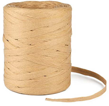 KINGLAKE 200m Naturbast Bastband, Bast Geschenkband Natur, Bast Band zum Basteln, Bastelbast Papierband, Packschnur Papier für handwerksprojekte Geschenkverpackung Weben und Gärtnern