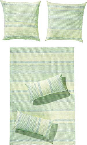 Erwin Müller Bettwäsche, Bettgarnitur Seersucker 100% Baumwolle grün-Natur Größe 80x80 cm / 135x200 cm - bügelfrei, mit praktischem Reißverschluss, temperaturausgleichend