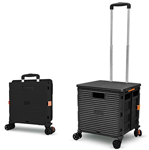 Caddie Pliable à Roulette, 54L/45KG Chariot Utilitaire Multifonctionnel et Durable de Grande Capacité avec Poignée Télescopique et 4 Roues Pivotantes Démontables pour Achats et Transportez, Noir