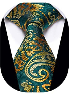 YourTies Corbata formal para hombre de 8,9 cm con estampado de cachemira floral de seda para hombres para fiestas corporativas, Paisley verde y dorado, talla única
