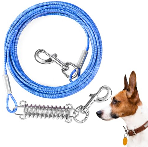 Cable de amarre resistente de 10 pies para perros grandes de hasta 125 libras, línea de amarre duradera (azul con resorte)