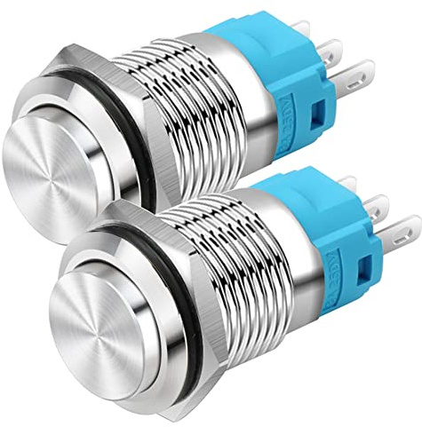 Gebildet 16mm Testa Alta SPDT Interruttore a Scatto Impermeabile, Interruttore a Pulsante in Metallo in Acciaio Inossidabile, Terminali a Saldare DC 6V/12V/36V/48VAC 110V/230V 2A 1NO+1NC
