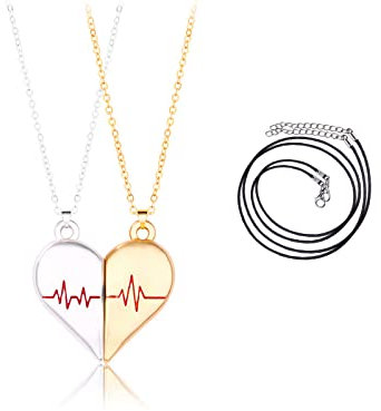 Collane di Coppia con Design ECG, Bff Amicizia Collane a Catena con Mezzo Cuore, Collana Magnetica per Lui e Lei, Amicizia Gioielli Regali di San Valentino per Ragazze,Migliori Amici,Coppie, Famiglie