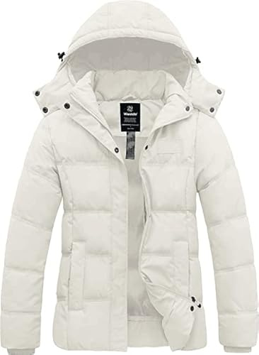 Wantdo Giacca Invernale da Donna Cappotto Corto e Caldo Giacca Trapuntata Spessa Giacca Antivento con Cappuccio Staccabile Cappotto Imbottito Giallo L