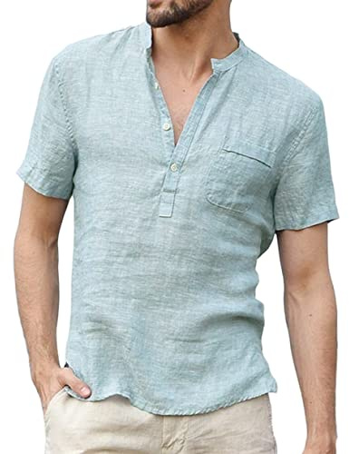 Camiseta de Manga Corta para Hombre Camisa Ajustada de Color Liso Camisa Casual de Ocio Camisa Casual de los Hombres Camisa Chambray de Manga Corta Camisa