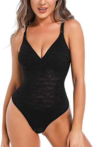 SLIMBELLE Skulpterande body med kroppsbehå, dam, platt mage, sexig formkläder, osynlig, bodysuit, svart, M