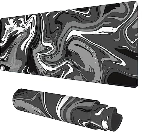 Alfombrilla de Escritorio, Alfombrilla de Mouse extendida para Juegos de Tinta Blanca y Negra Abstracta, Grande, 31.5 x 11.8 Pulgadas, Alfombrilla de Mouse Grande con Base Antideslizante y Borde
