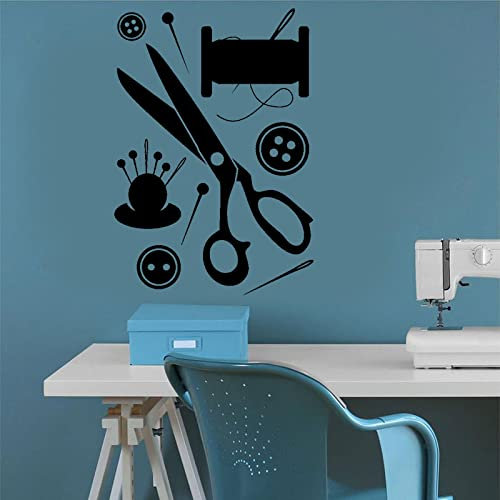 HUANYIN Estudio de Costura Tijeras botón Hilo Aguja Vinilo Pegatina de Pared diseño de Interiores decoración calcomanía de Estudio Papel Pintado extraíble, 57x82cm