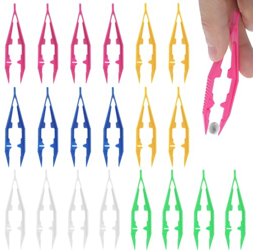 20 Stück Bügelperlen Pinzette, Abeillo Mehrfarbig Pinzette Kunststoff, Pinzette Kinder für Basteln von Perlen, Elektronik, Familien Handwerk