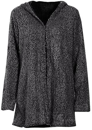 Damen Jacke Winter Damen-Kapuzenpullover, Übergröße, Lange Strickjacke, Lange Ärmel, lockerer Pullover, solide, Trendige, Elegante Büromantel, lässiger Außenmantel Damen Strickjacke (Grey, XXXL)