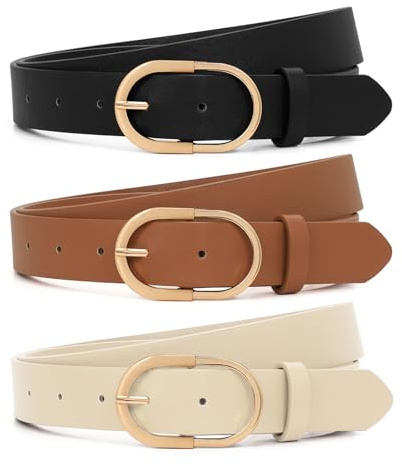 XZQTIVE 3 Pack Women's Leather Belt for Jeans Pants Ladies Fashion Leather Belt for Dresses Shiny Golden Buckle Waist Belt, XXXL