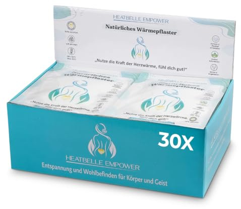 Heatbelle Empower® Parches térmicos de larga duración, calor calmante para el abdomen, espalda, cuello, hombros y abdomen, ideal durante el período, calor profundo de 12 horas, caja de 30 unidades