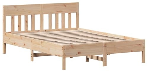 vidaXL Cadre de Lit avec Tête de Lit, Lit Double avec Sommier à Lattes, Lit Adulte, Meuble de Chambre à Coucher, 160x200 cm Bois de Pin Massif