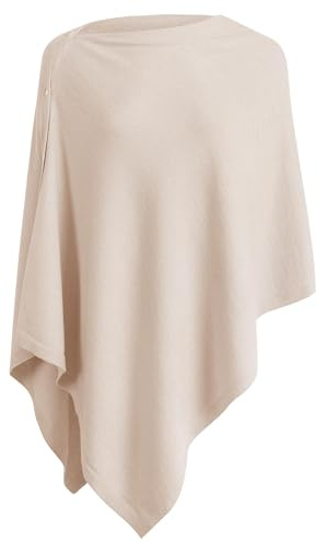 PULI Women Versatile Button Poncho Shawl Soft Scarf Fall Winter Beige