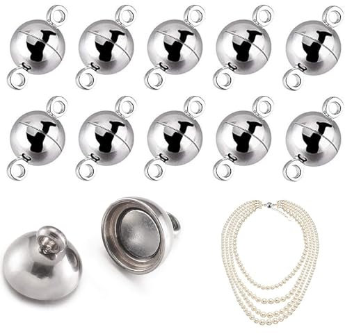 10 Stück Schmuck Magnetverschlüsse, Magnetschmuck Verlängerungskette für Halskette Armbänder Verbindungsschnallen, für Ketten Halskette Armband DIY Jewellery Making Accessories, 8 mm (Silber)