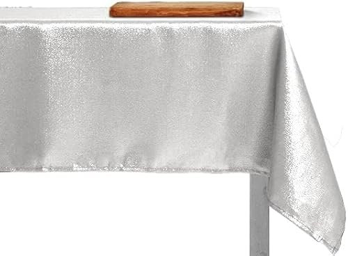 IL BOTTEGONE Tovaglia Antimacchia Rettangolare Natalizia Tessuto Brillantini con Lurex Resistente Alle Macchie (Bianco/Argento, 140x300 cm)