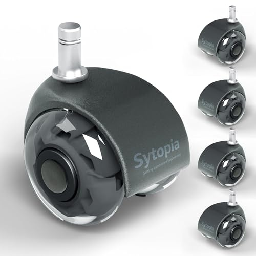Sytopia Rotelle universali per sedia da ufficio, set da 5 pezzi, 11 x 22 mm, ruote in gomma silenziose perfette per sedie da ufficio, ruote per pavimenti duri, parquet (grigio scuro, non per 1KEA)