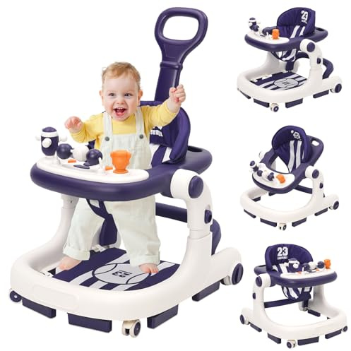 Siairo 3 in 1 Lauflernhilfe Baby Lauflernhilfe mit einstellbarer Höhe & Geschwindigkeit Rollen, Licht, Musik, Lauflernwagen für Kinder im Alter von 6 bis 18 Monaten, Blau