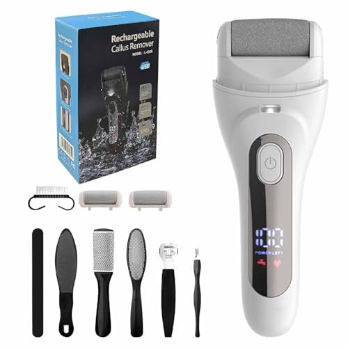 Hornhautentferner Elektrisch, Wiederaufladbar Hornhauthobel mit 3 Ersatzrollen, 3 Geschwindigkeiten, IPX7 Wasserdichte, Professionelles Pediküre-Set für Rissige Fersen, Abgestorbener