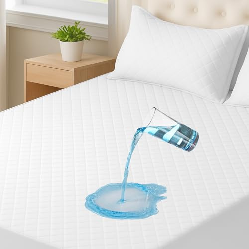 CYCMACO Coprimaterasso Matrimoniale Impermeabile 160x190cm, Coprimaterasso Antiacaro Con Elastico Tutto Intorno, Traspirante, Extra Profondo, Lavabile In Lavatrice, Resistente, Sfoderabile, Bianco