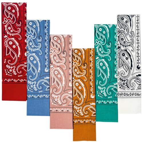 Every-ville Bandana/Foulard 100% Coton, 55 × 55 cm, Paisley, Lot de 6 | Confortable, respirant et polyvalent, pour femme et homme, sport, randonnée, moto, cheveux, cou, mode, plein air et voyage