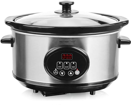 EMERIO Schongarer - Slow Cooker | 3,5L Innentopf aus Keramik (entnehmbar) | 3 Temperaturstufen | Display | Timer | Glasdeckel | 240W | Warmhaltefunktion | spülmaschinengeeignet | SC-129406