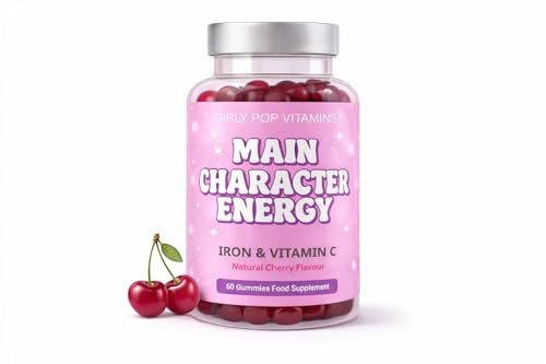 Main Character Energy Iron and Vitamin C Gummies, Cherry Flavour, 60 Count, Vegetarian, Child and Adult Supplement