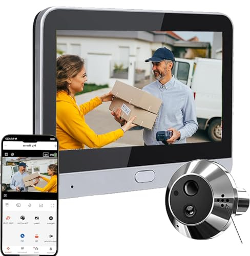 Audio Bidireccional 2K Mirilla Digital de Puerta con PIR Detección de Movimiento,Pantalla de 4.3'' Cámara Video Inalámbrico Monitor con Batería Recargable 5000mAh,Vivo140°,Visión Nocturna,WiFi 2,4GHz