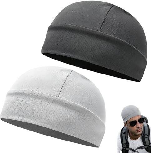 Skull Cap,Beanie Hat,2 Pack Breathable Moisture Wicking Cycling Sports Cap Lightweight Helmet Liner Cap UV Protection Elastic Skull Caps for Men Running Cycling Hiking Motorbike Gym One Size
