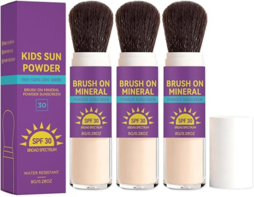 Poudre de protection solaire minérale pour enfants SPF 30, durable, légère et respirante, douce pour les peaux sèches et sensibles (3 Pcs)
