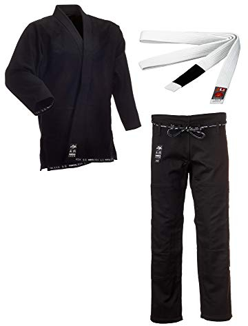 Ju-Sports BJJ Starter Gi Fortaleza Schwarz + BJJ Gürtel Blau A3 I Leichter & solider Brazilian Jujutsu Anzug für Einsteiger I BJJ Gi Herren I 100% Baumwolle