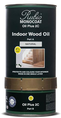 Huile pour bois Rubio Monocoat 52 m² - Naturel | Oil Plus 2C | Huile de lin pour bois écologique à séchage rapide pour l'intérieur, avec accélérateur (partie B) | Protecteur | 1,3L