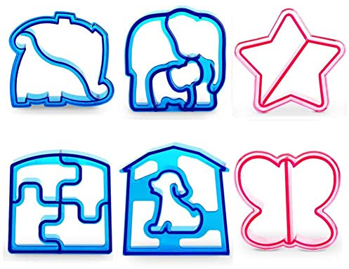 6 Pack Sandwich Cutters and Bread Crust Shape Remover for Kids, DesignerBox Animals Shapes Cake Sandwich Bread Mold Toast Mould Hand Tools DIY Sandwich Slicer Maker Kit - Colour Random (6 Pack-B)