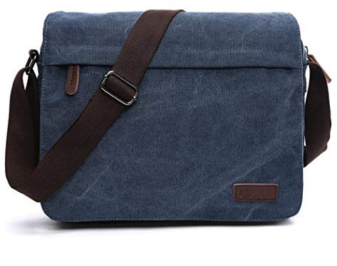 AYES Messenger Bag, 13.3 inch Shoulder Canvas Messenger Bags, Crossbody Shoulder Bag Mens, Laptop Satchel Bag for Men (Dark blue)