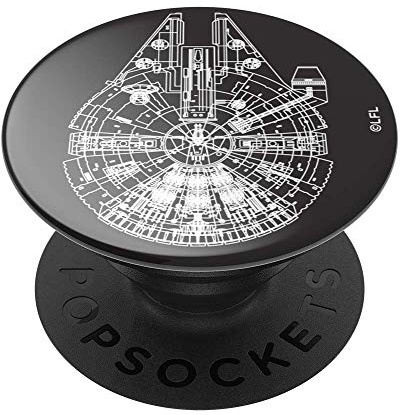 PopSockets PopGrip 100998 Hopfällbar Stativ och Grepp för Smartphone och Surfplatta med en Swappable PopTop, Millenium Falcon Aluminum