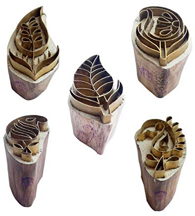Royal Kraft Floral Brass Wooden Printing Stamps (Set of 5) - DIY Clay, Pottery Blocks BHtag0014