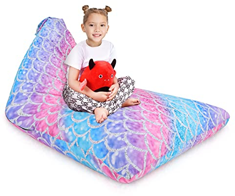olyee 200L Animal Storage Bean Bag Cover, Kids Toy Storage Organizer Stuffie Seat Soft Velvet Floor Foldable Chair Sofa Seat Cover for Kids and Adults(Mermaid scale)