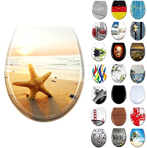 LARS360 Toilettendeckel WC Sitz mit Absenkautomatik aus Duroplast und Edelstahl, Antistatisch Antibakteriell Leicht zu Reinigen Abnehmbar Für Meisten Klodeckel Hänge WC, 45 x 38cm (Seestern)