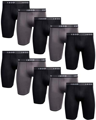 IZOD Mens Boxer Briefs - 10 Pack Performance Stretch Long Leg Mens Underwear Boxers with Contour Pouch, 9 Inseam (S-XL), Size Large, Black/Grey