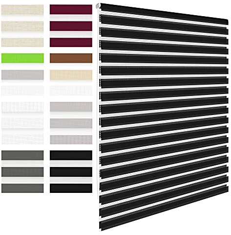 ECD Germany Doppelrollo Klemmfix ohne Bohren 55 x 150 cm Schwarz, lichtdurchlässig und verdunkelnd, Duo Rollo für Fenster & Türen, Fensterrollo Seitenzugrollo Klemmrollo Sonnenschutzrollo Zebrarollo