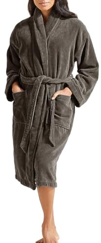 Christy Super Soft Cosy Bath Robe | Luxury Dressing Gown | Quick Dry, Snag Free | Lightweight 320GSM Womens Bathrobe | Soft Cotton Velour Inner Lining | Size Small-Medium (UK 8-14) | Tarmac