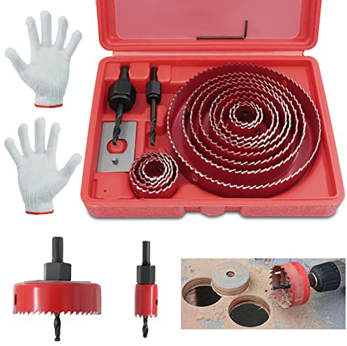 Wkmamo 21 Pcs Kit Scies Cloches bi métal en Acier Carbone 19-127mm,Scie Cloche Coffret pour Bois,Plaque de Platre et Plaques de Platre（Rouge）