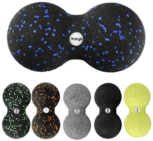 FIZYO Pelota Doble Masaje 16x8 cm – Auto Masaje para Espalda y Cuello, Terapia Miofascial y Deportivo, Pelota Fascias EPP para Recuperación Muscular, Alivio del Dolor Cervical (Negro Azul)