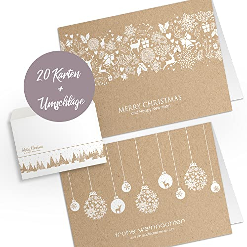 brint.® Weihnachtskarten mit Umschlägen - 10 Stück | Veredelt | Weihnachtskarten-Set schlicht & edel | A6 exklusiv Klappkarten mit Umschlag Set Kraftpapier geschäftlich modern einfach elegant