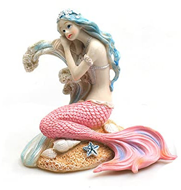JTBDWOSK Sirène Princesse Statue Sculpture Aquarium Aménagement Paysager Aquarium Figure Statuette Nordique Maison Moderne Intérieur Décor Jardin Extérieur Résine Décoration Ornement Cadeau Créatif,4