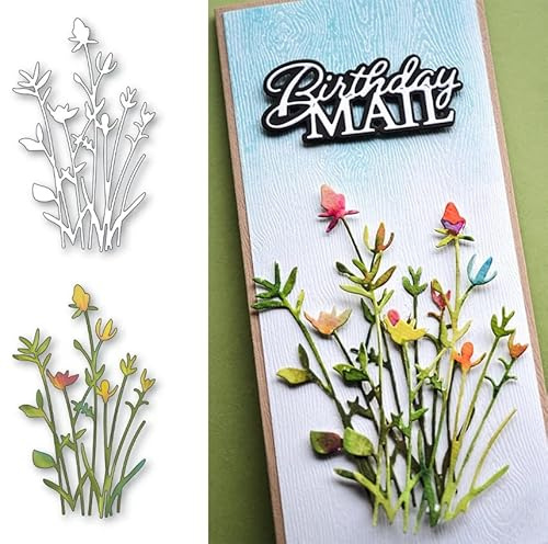 Floral Stems Metal Die Cuts Cutting Dies, DIY Crafts Template Backyard Floral Stems Paper Cards Cutting Dies Cut Stencils for DIY Embossing Card Making Book Tags Decorative Paper Dies Scrapbooking