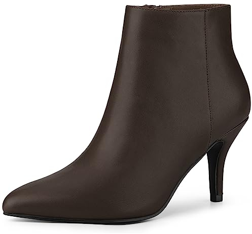 Allegra K Botines De Punta Estrecha Cremallera Y Tacón De Aguja para Mujer Café 38.5
