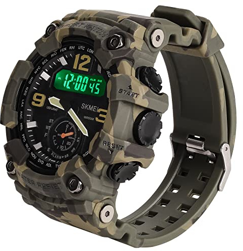 Rozhuhro Orologio Militare Orologio Sportivo da Uomo Orologio Militare Orologio Tattico Orologi Sportivi All'aperto Orologio Digitale 5 ATM Orologi Impermeabili,Green Camouflage
