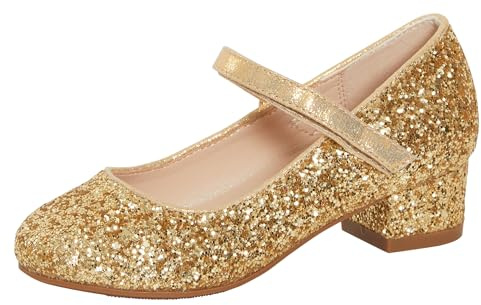 Lora Dora Girls Faux Leather Low Block Heel Gold Glitter 3 UK